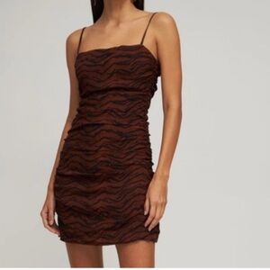 WeWoreWhat (Revolve) Ronnie tiger Print Mini Dress brown black rouched M